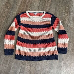 L.L. Bean Signature Bailey Island Cotton Fisherman Sweater Cream Crochet Lady XS